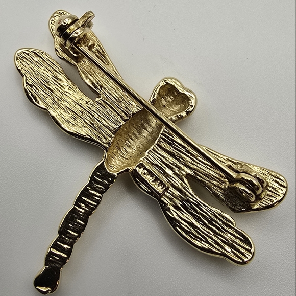 Vintage Roman Dragonfly Pin Brooch Gold Tone Blue Green Enamel - Picture 6 of 6